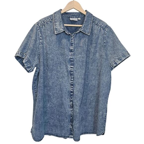 Joan Rivers Denim Short Sleeve Casual Button Down Top Shirt Size 2X - Picture 1 of 9